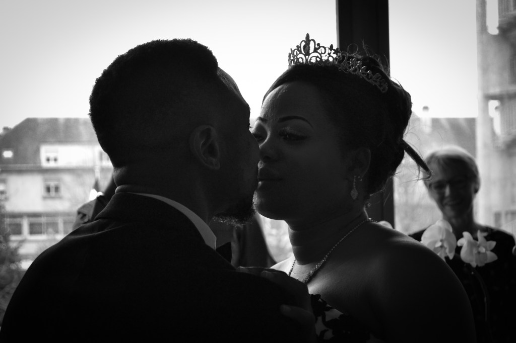 Just married couple, closed to kiss